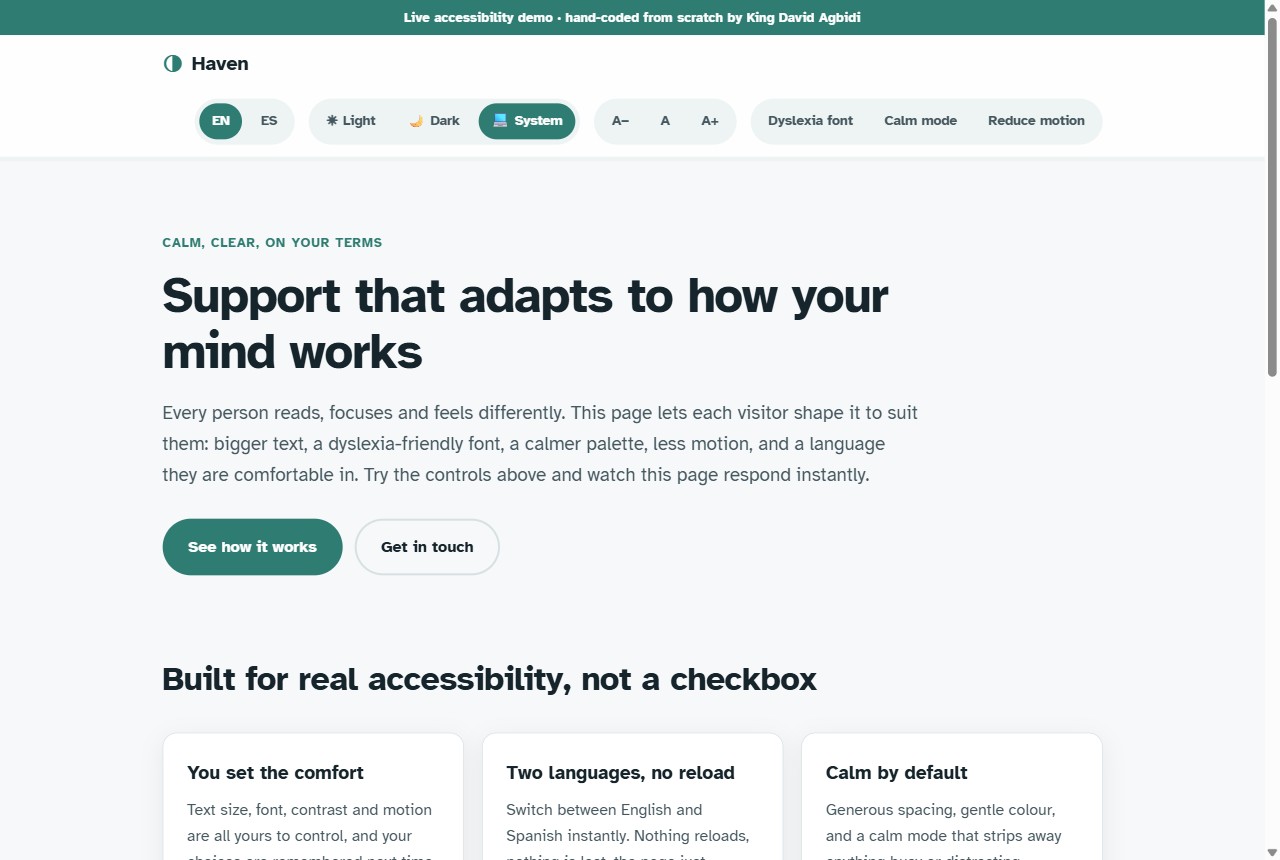 HAVEN accessible website demo